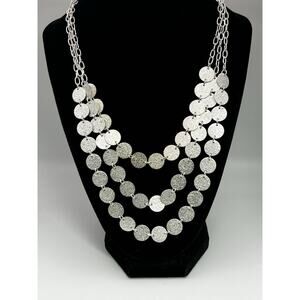 New York & Co Silver Tone Multi Layer Disc Necklace Matte Textured